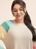 Multi-color Striped Sleeves Loose Fit T-shirt sold by Bloomchic