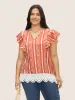 Boho Print Lace Panel Cap Sleeve Blouse sold by Bloomchic