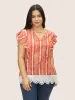 Boho Print Lace Panel Cap Sleeve Blouse sold by Bloomchic