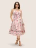 Heart Neckline Boho Print Shirred Cami Midi Dress sold by Bloomchic