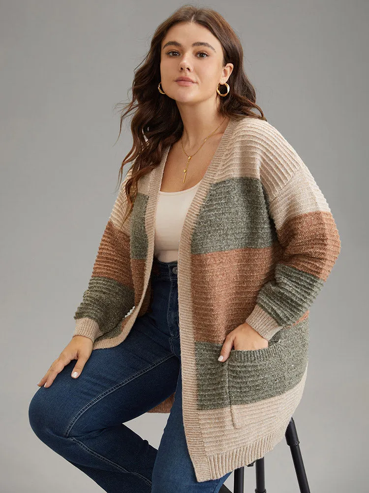 Plisse Colorblock Patched Pocket Open Front Cardigan sold by Bloomchic