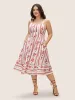Heart Neckline Boho Print Shirred Cami Midi Dress sold by Bloomchic