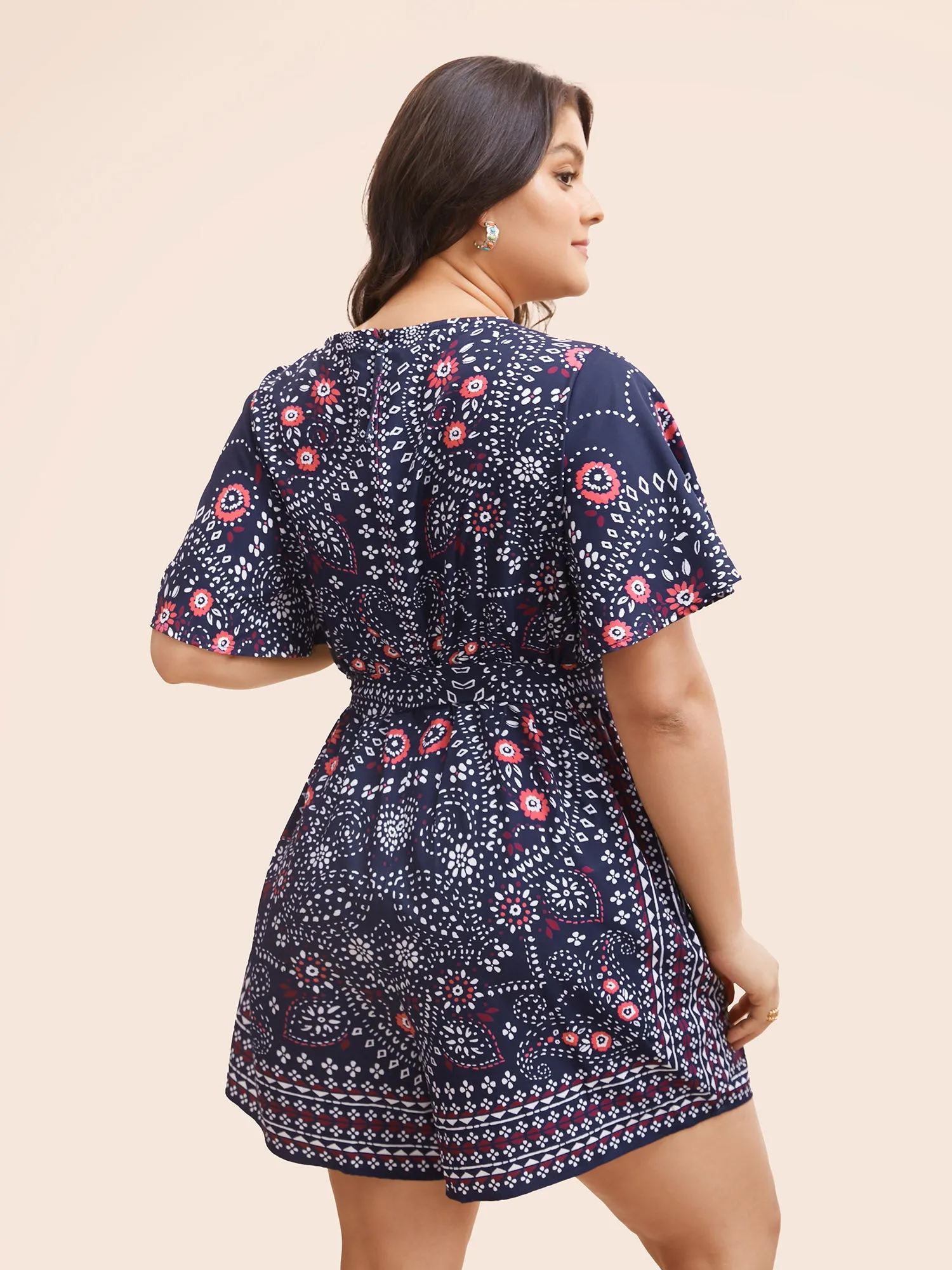 Bandana Print Belted Pocket Surplice Neck Romper sold by Bloomchic product image thumbnail 4