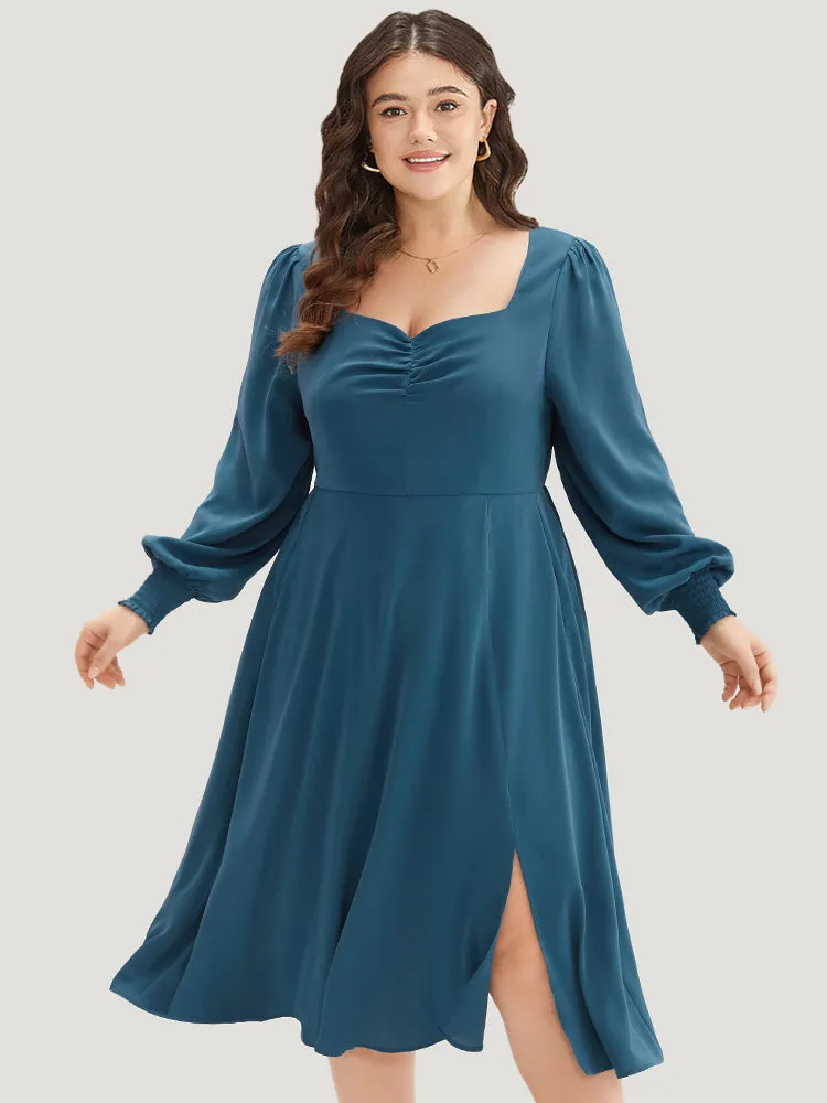 Plain Shirred Ruched Split Side Dress sold by Bloomchic