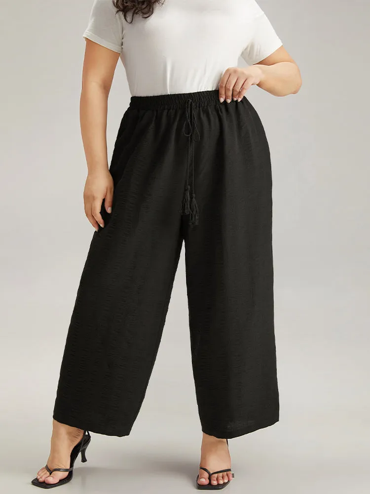 Plain Tassel Knot Pocket Elastic Waist Pants sold by Bloomchic