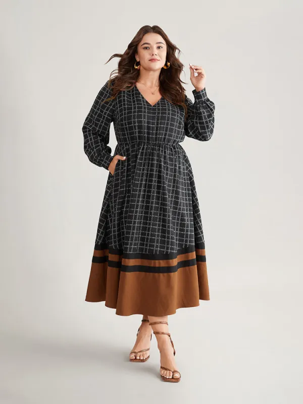 Gingham Gingham Patchwork Pocket Gathered Dress sold by Bloomchic