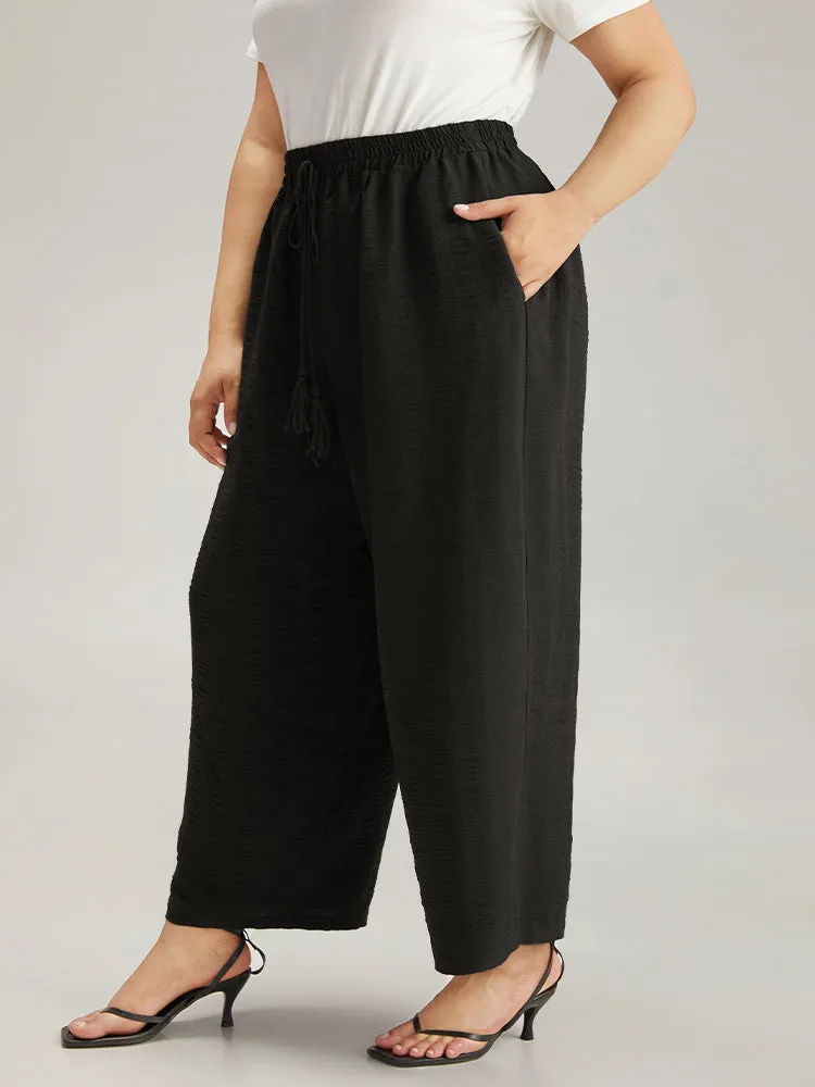Plain Tassel Knot Pocket Elastic Waist Pants sold by Bloomchic product image thumbnail 2
