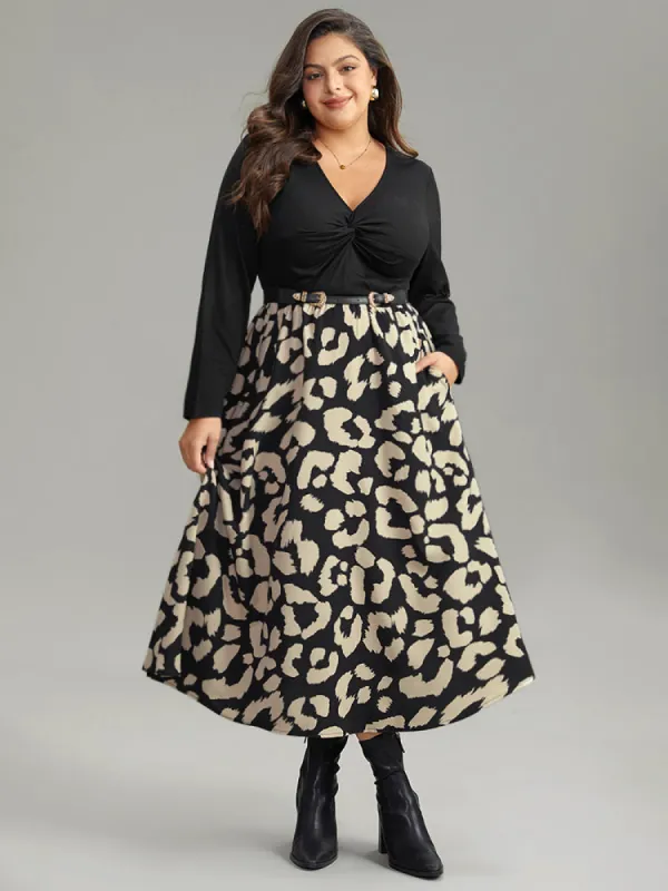 Leopard Patchwork Pocket Twist Front Dress sold by Bloomchic
