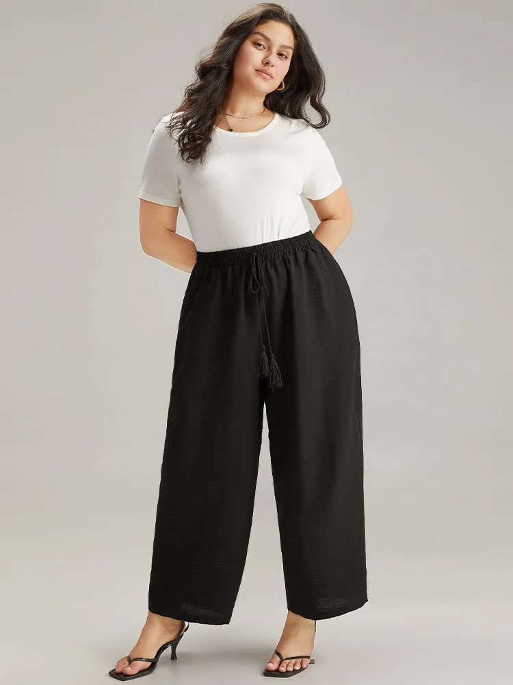 Plain Tassel Knot Pocket Elastic Waist Pants sold by Bloomchic product image thumbnail 3