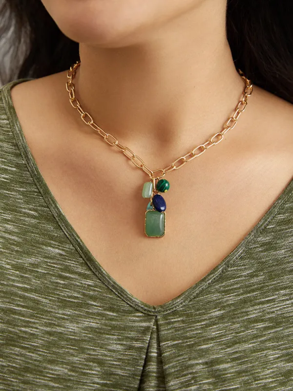 Contrast Natural Stone Drape Necklace sold by Bloomchic