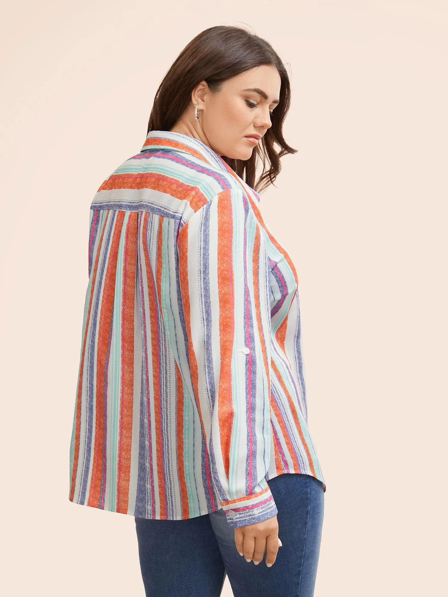 Contrast Striped Patched Pocket Tab Sleeve Blouse sold by Bloomchic product image thumbnail 5