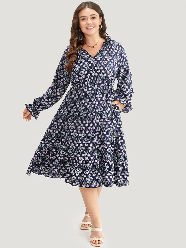 Ditsy Floral Pocket Tie Neck Frill Trim Dress sold by Bloomchic product image thumbnail 5