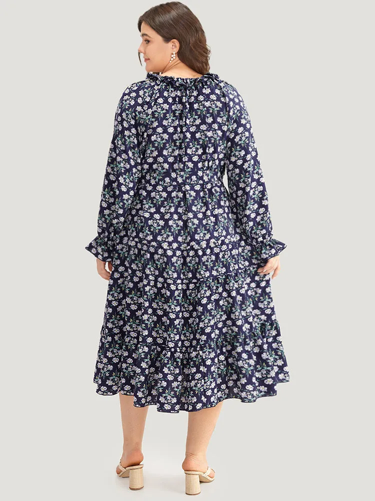 Ditsy Floral Pocket Tie Neck Frill Trim Dress sold by Bloomchic product image thumbnail 2