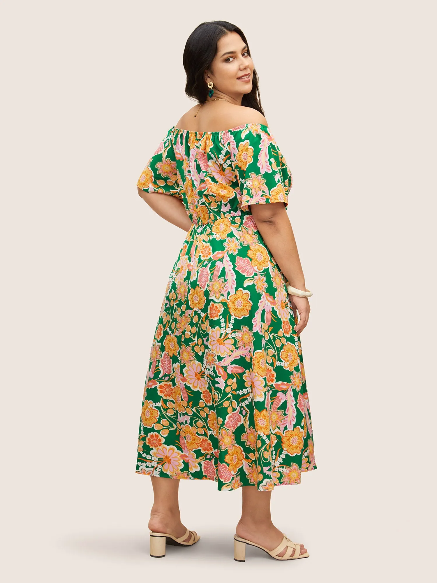 Floral Shirred Off Shoulder Flutter Sleeve Dress sold by Bloomchic product image thumbnail 2