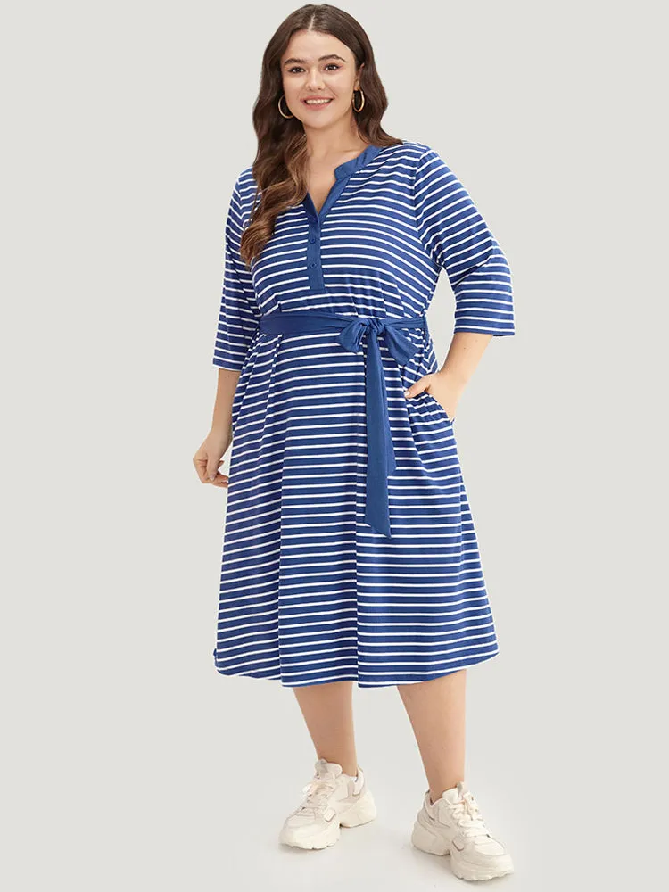 Striped Belted Notched Dress sold by Bloomchic product image thumbnail 4