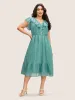 Solid Buckle Detail Ruffle Trim Midi Dress sold by Bloomchic