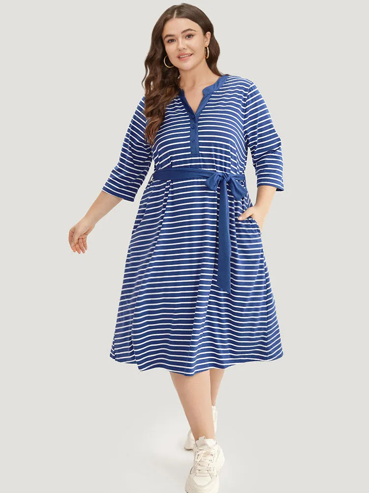 Striped Belted Notched Dress sold by Bloomchic product image thumbnail 2