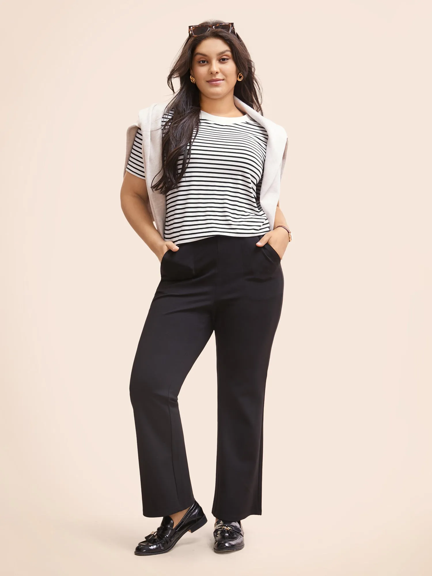 Striped Crew Neck Rib Knit T-shirt sold by Bloomchic product image thumbnail 2