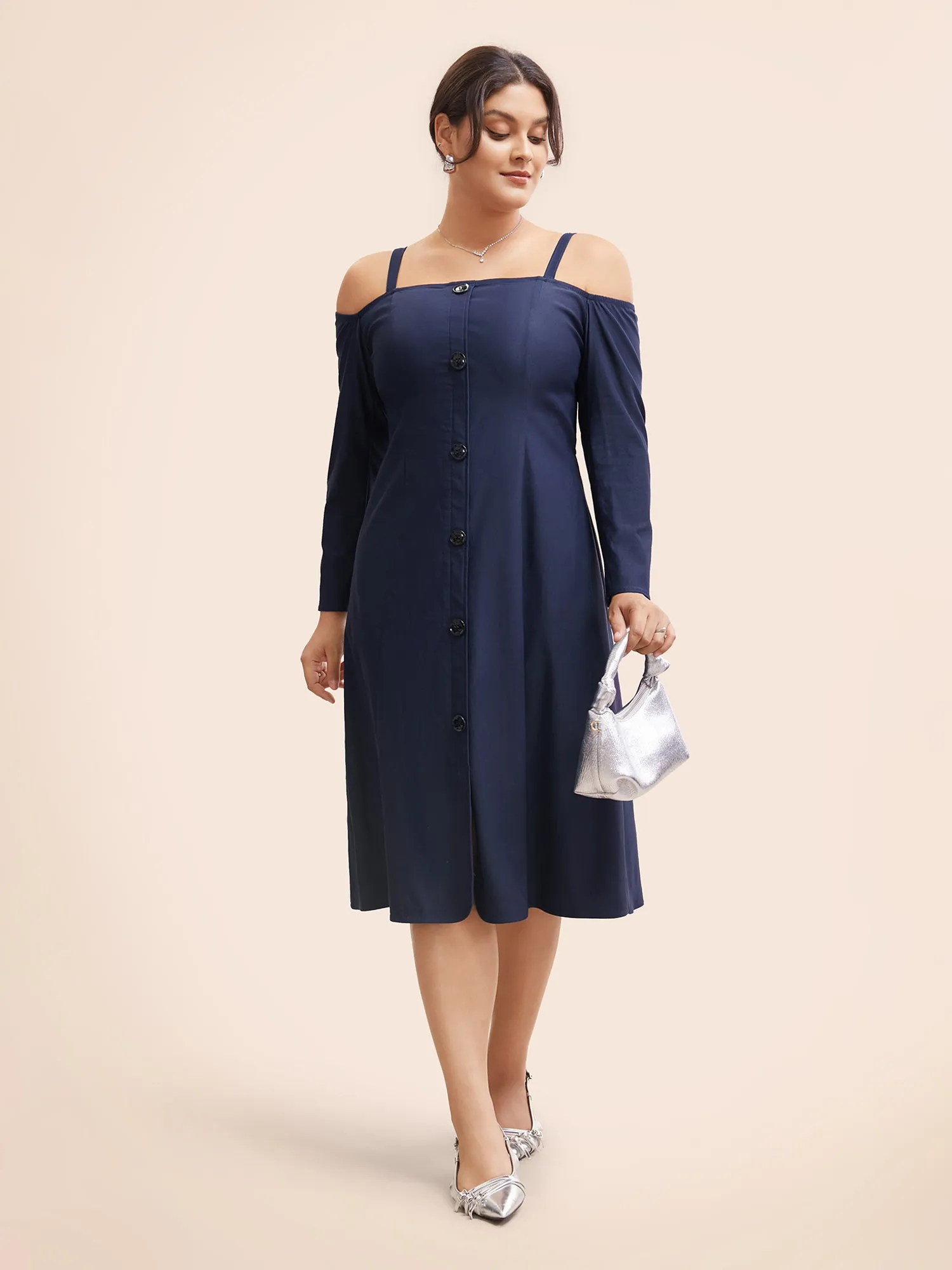 Stretch Woven One-Shoulder Midi Dress sold by Bloomchic product image thumbnail 2