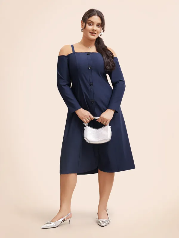 Stretch Woven One-Shoulder Midi Dress sold by Bloomchic