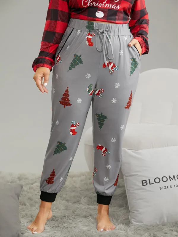 Christmas Trees Print Drawstring Sleep Bottoms sold by Bloomchic