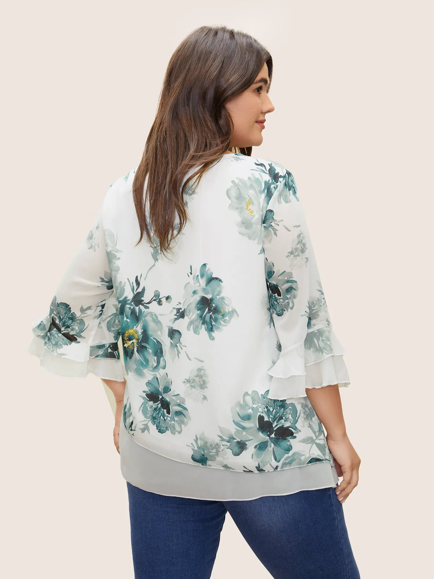 Chiffon Floral Ruffles Layered Patchwork Mesh Blouse sold by Bloomchic product image thumbnail 4