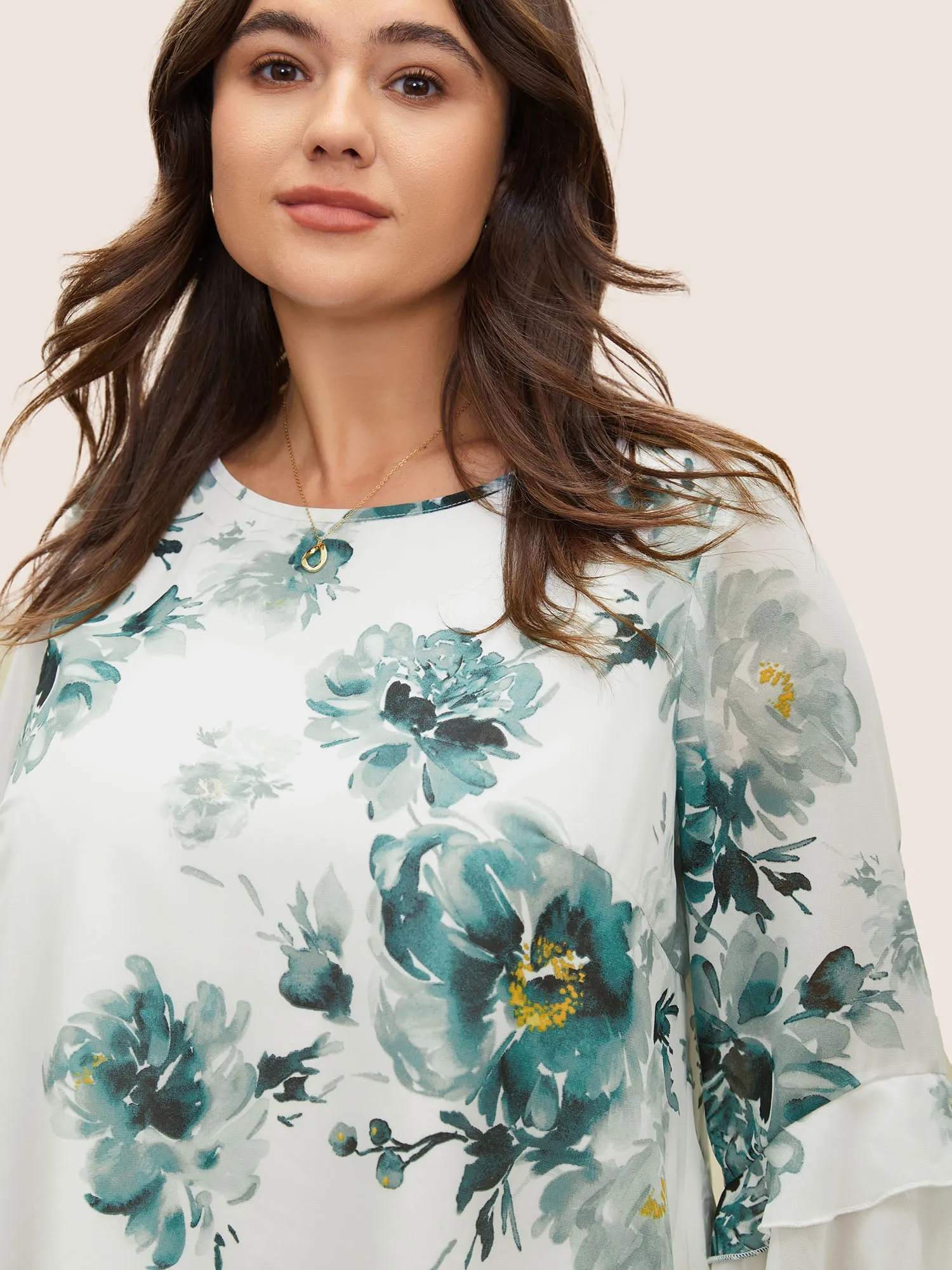 Chiffon Floral Ruffles Layered Patchwork Mesh Blouse sold by Bloomchic product image thumbnail 3