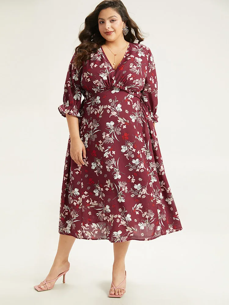 Floral Print Ruffle Sleeve Gathered Dress sold by Bloomchic product image thumbnail 2