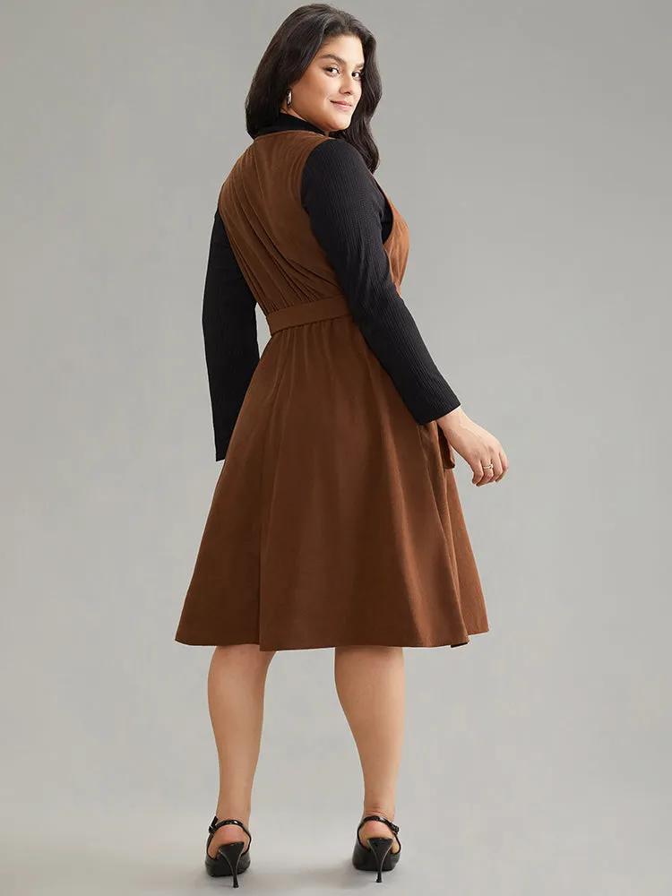 Solid Belted Buckle Detail Flap Pocket Sleeveless Dress sold by Bloomchic product image thumbnail 3