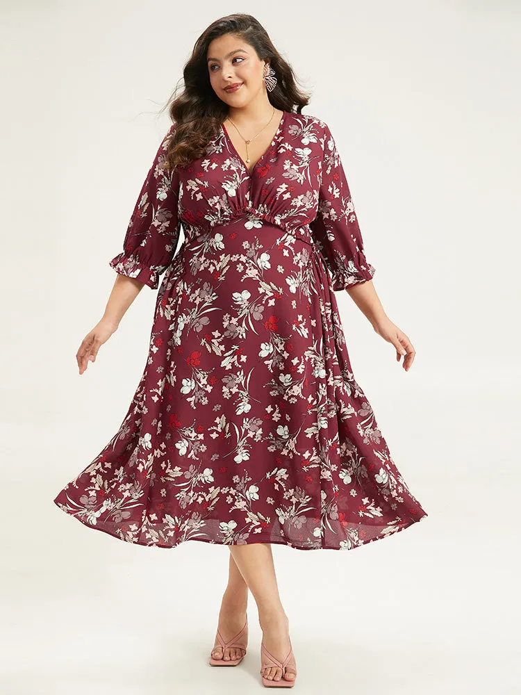 Floral Print Ruffle Sleeve Gathered Dress sold by Bloomchic product image thumbnail 3