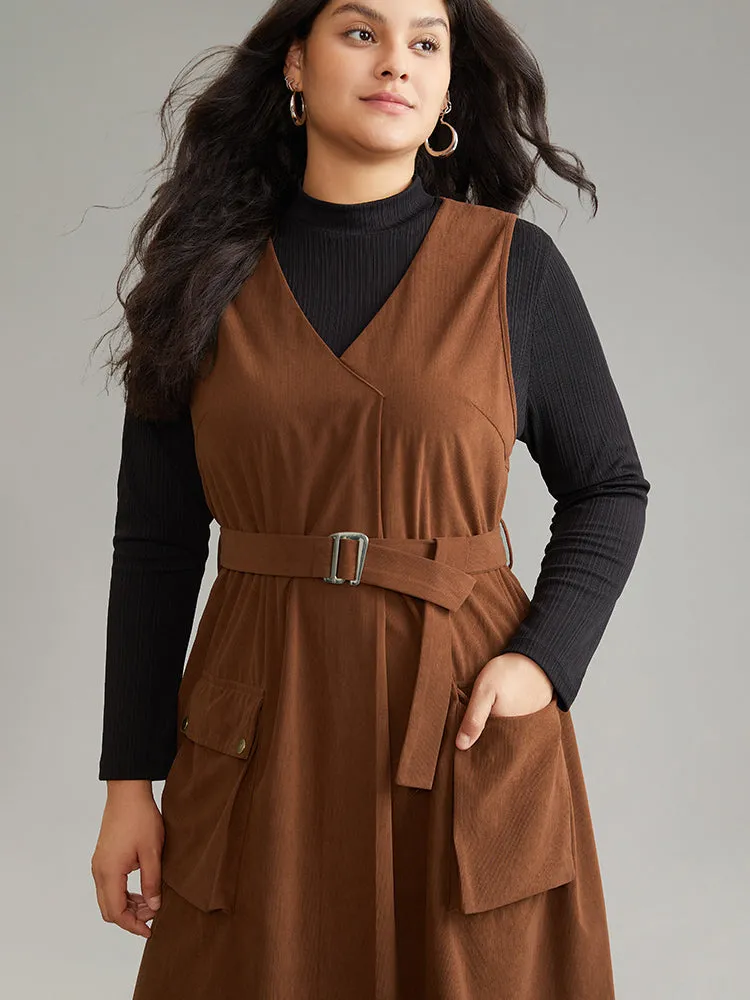 Solid Belted Buckle Detail Flap Pocket Sleeveless Dress sold by Bloomchic product image thumbnail 4