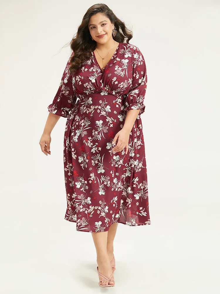 Floral Print Ruffle Sleeve Gathered Dress sold by Bloomchic product image thumbnail 4