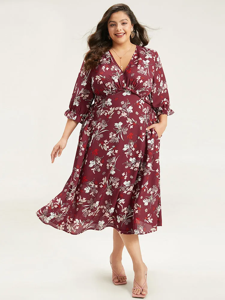 Floral Print Ruffle Sleeve Gathered Dress sold by Bloomchic