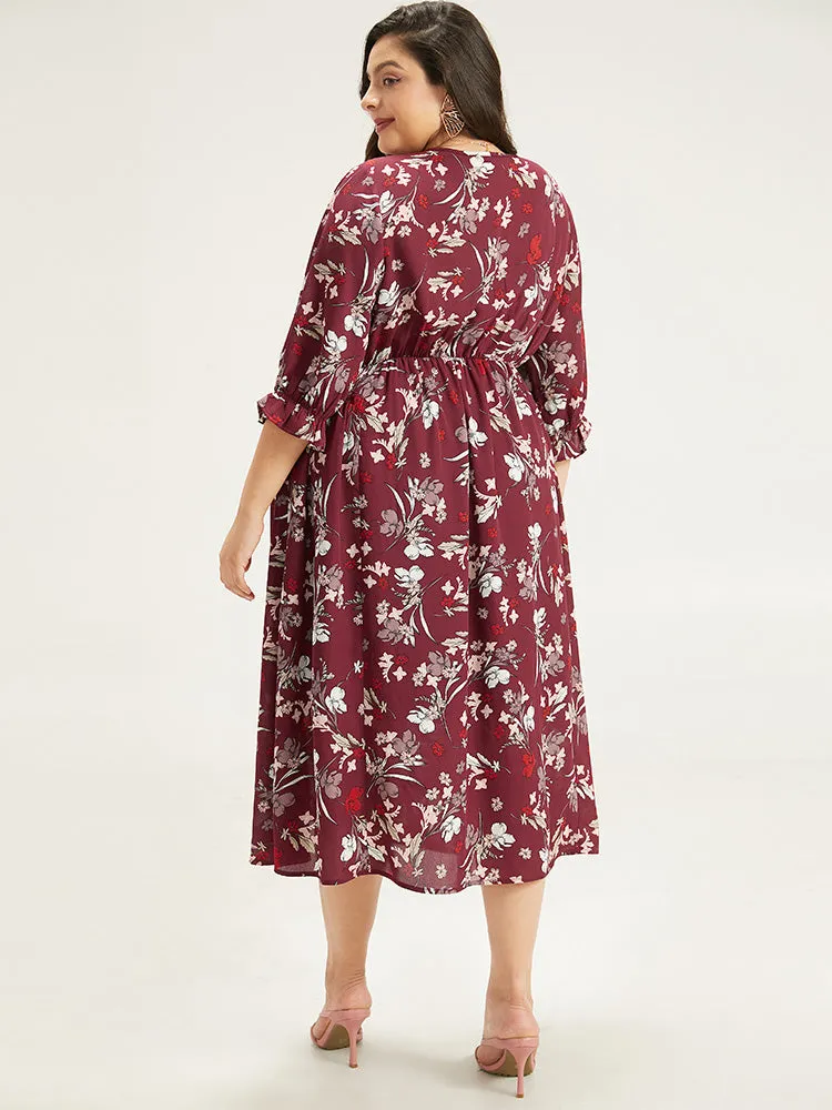 Floral Print Ruffle Sleeve Gathered Dress sold by Bloomchic product image thumbnail 5
