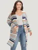 Contrast Striped Patched Pocket Split Side Cardigan sold by Bloomchic