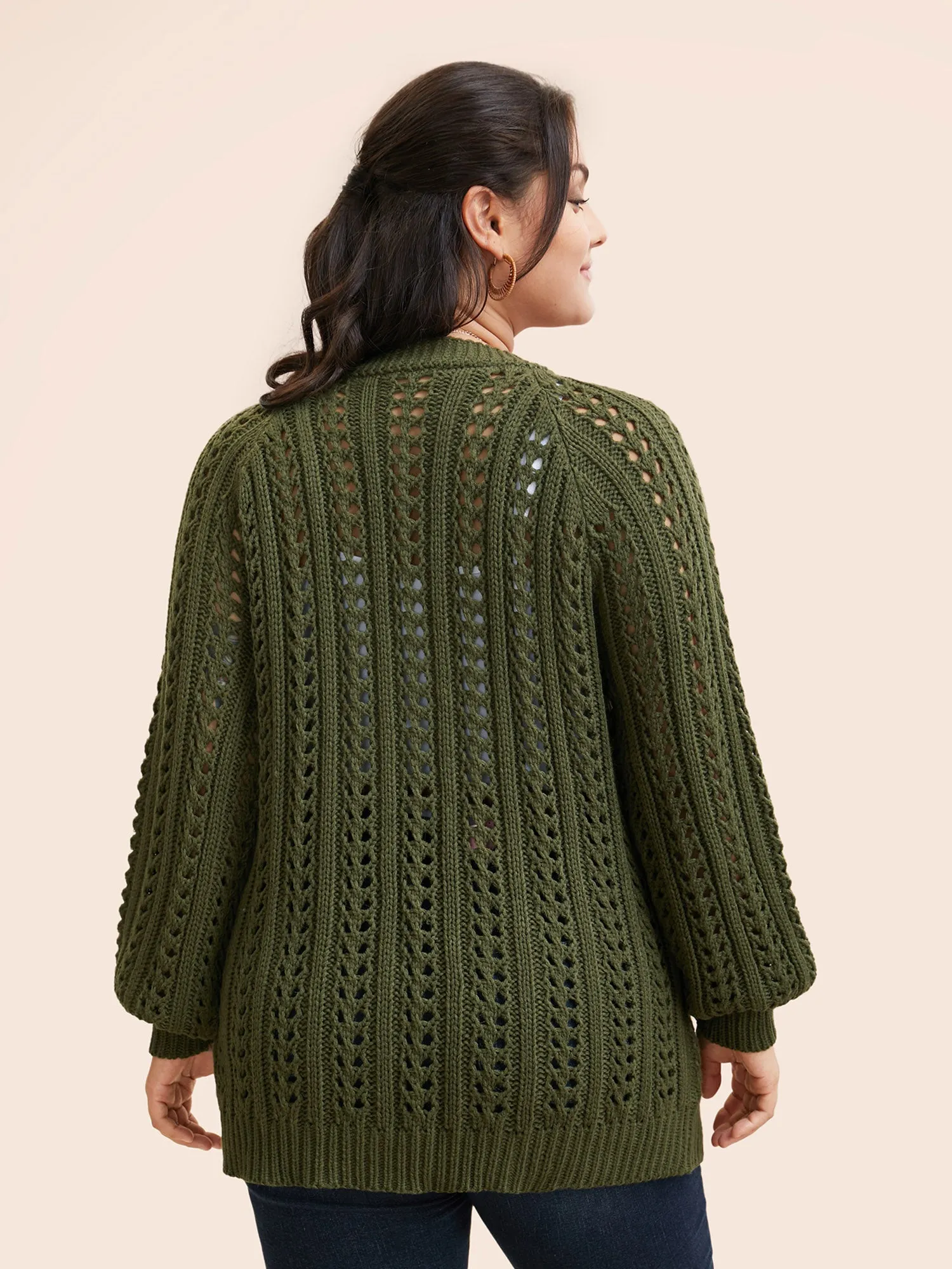 Solid Cable Knit Raglan Sleeve Cardigan sold by Bloomchic product image thumbnail 2