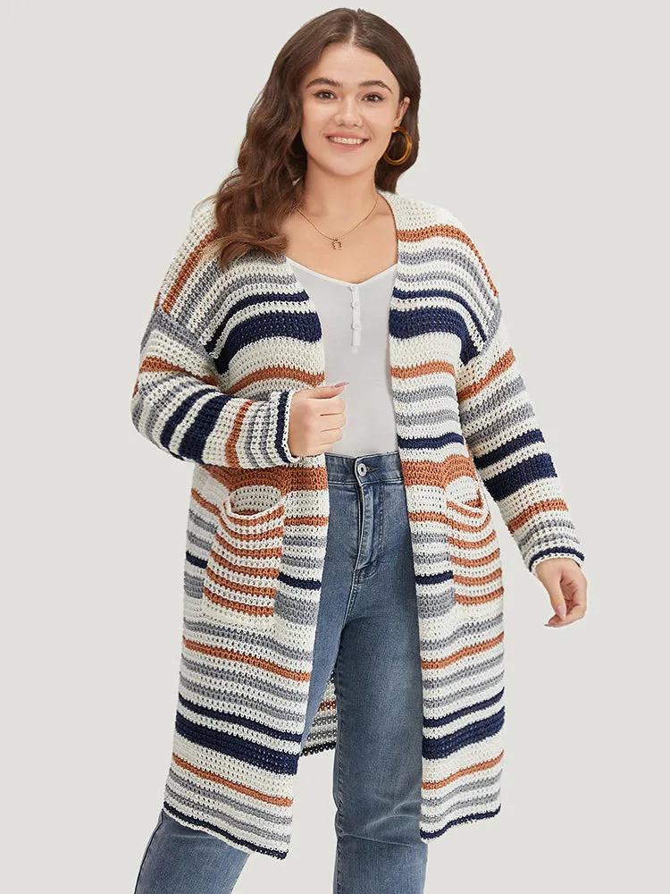 Contrast Striped Patched Pocket Split Side Cardigan sold by Bloomchic