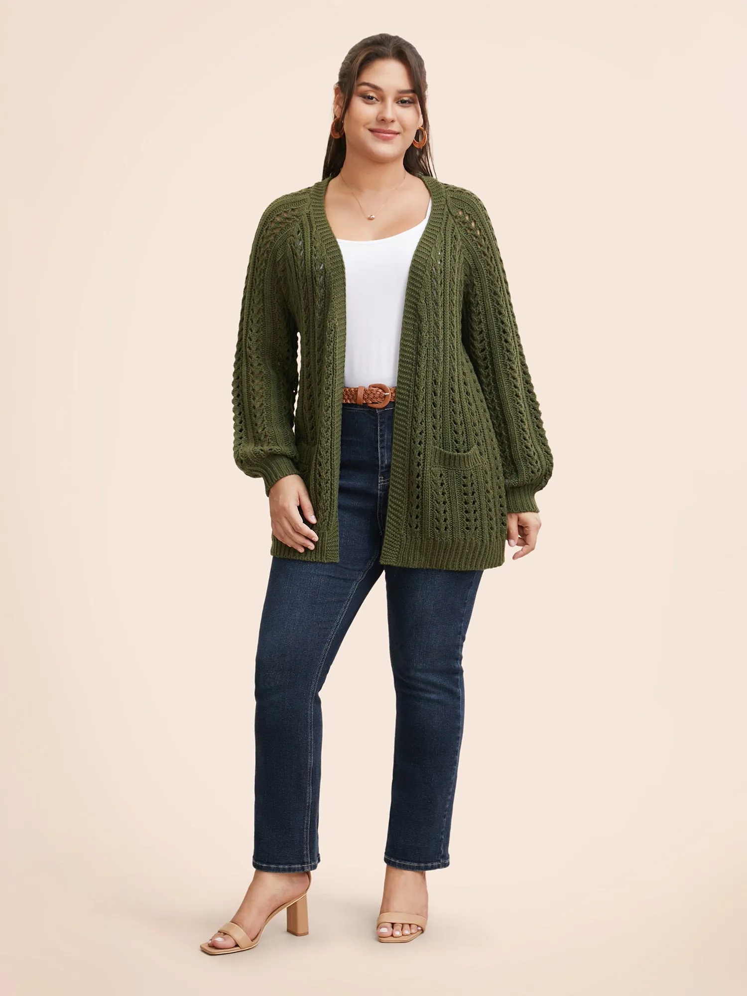 Solid Cable Knit Raglan Sleeve Cardigan sold by Bloomchic product image thumbnail 3