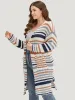 Contrast Striped Patched Pocket Split Side Cardigan sold by Bloomchic