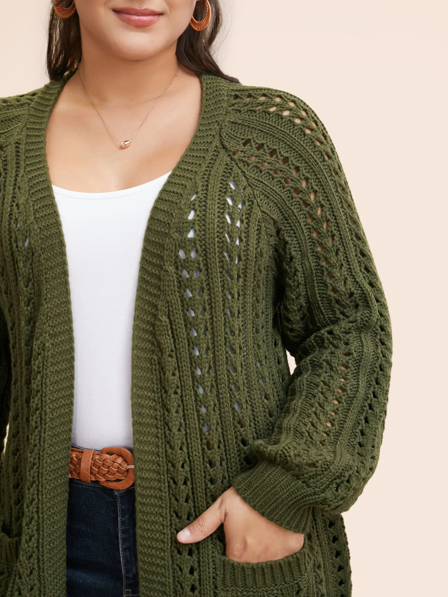 Solid Cable Knit Raglan Sleeve Cardigan sold by Bloomchic product image thumbnail 4