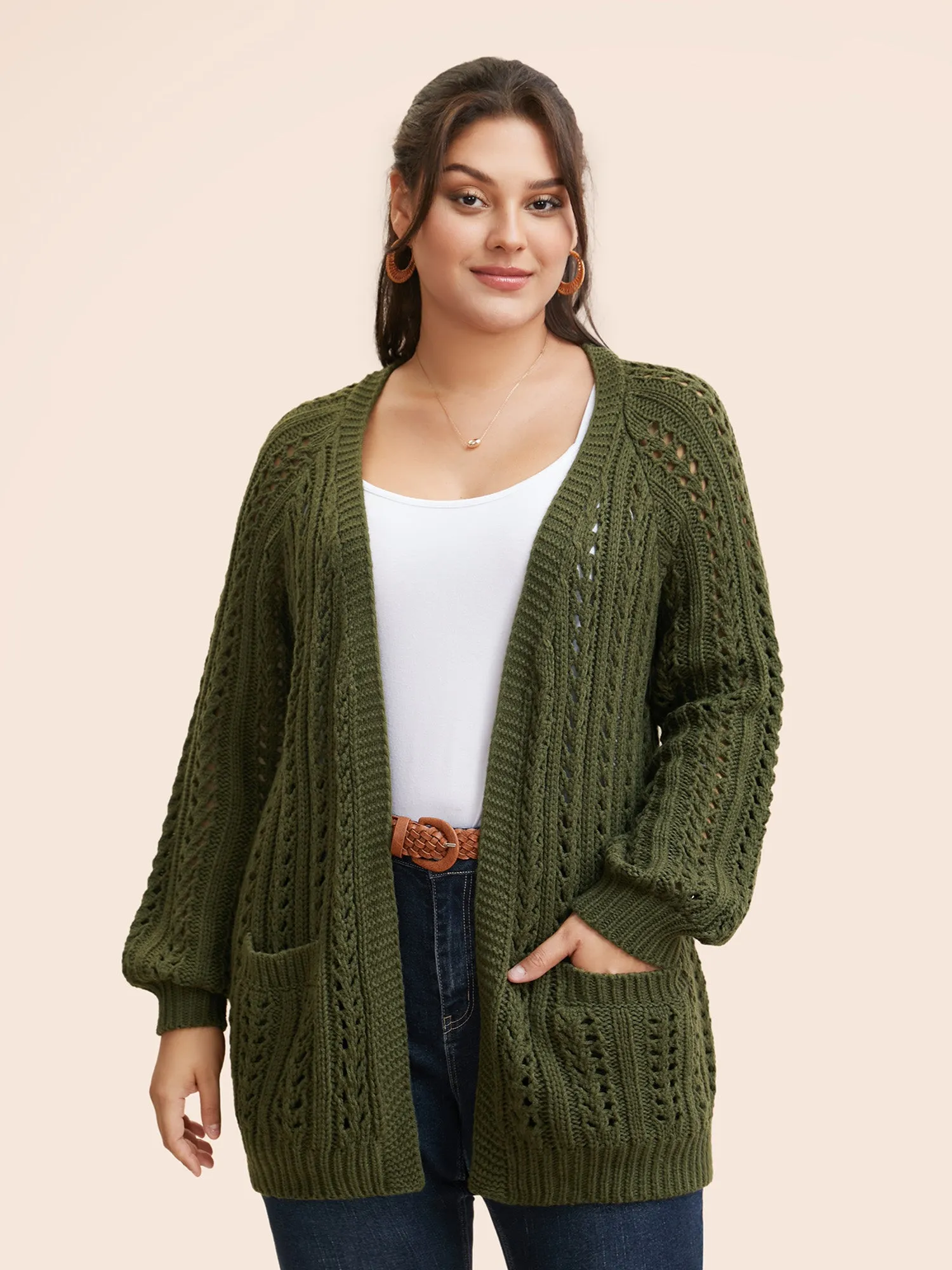 Solid Cable Knit Raglan Sleeve Cardigan sold by Bloomchic