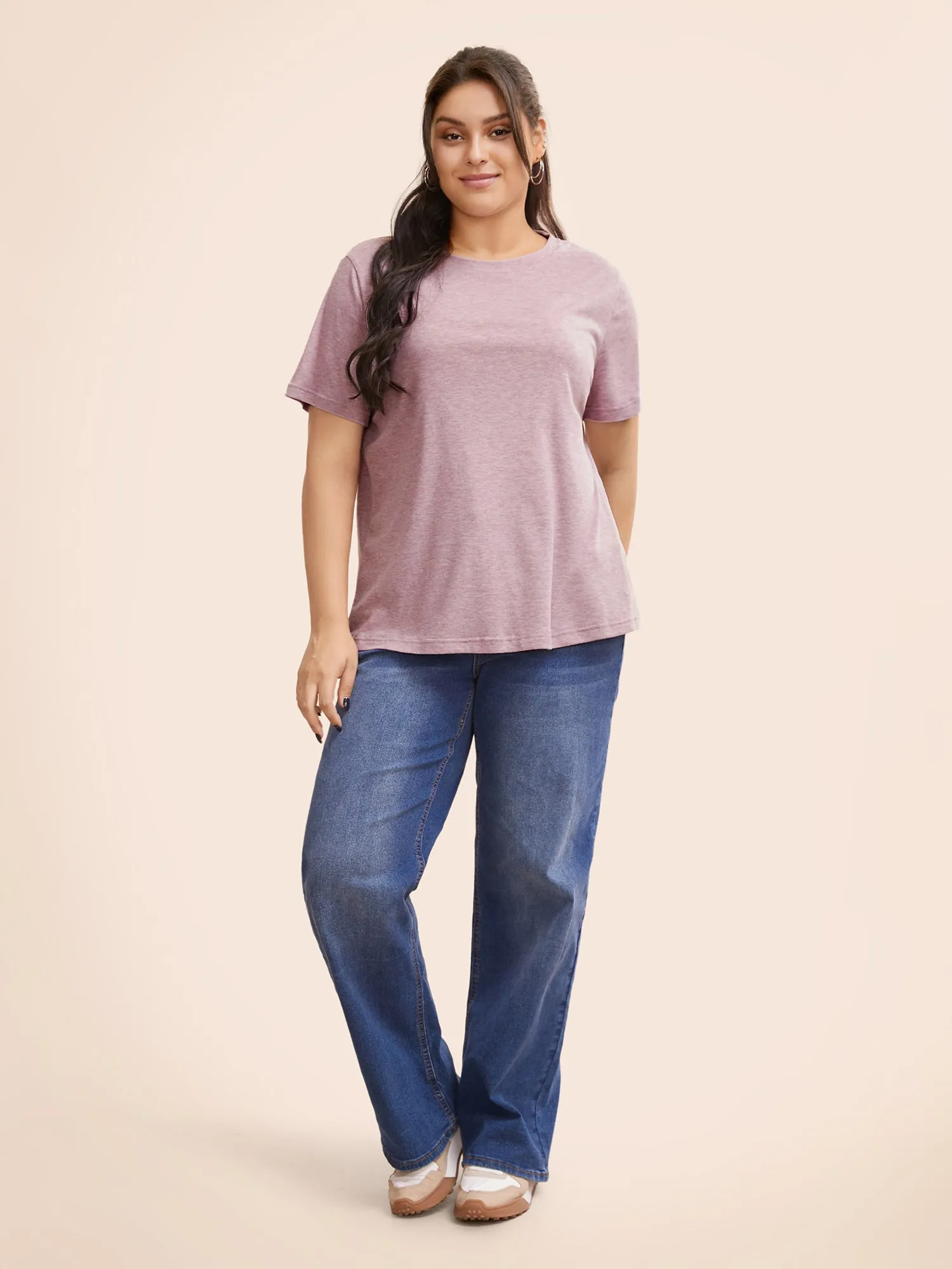 Solid Heather Round Neck Basic T-shirt sold by Bloomchic product image thumbnail 3