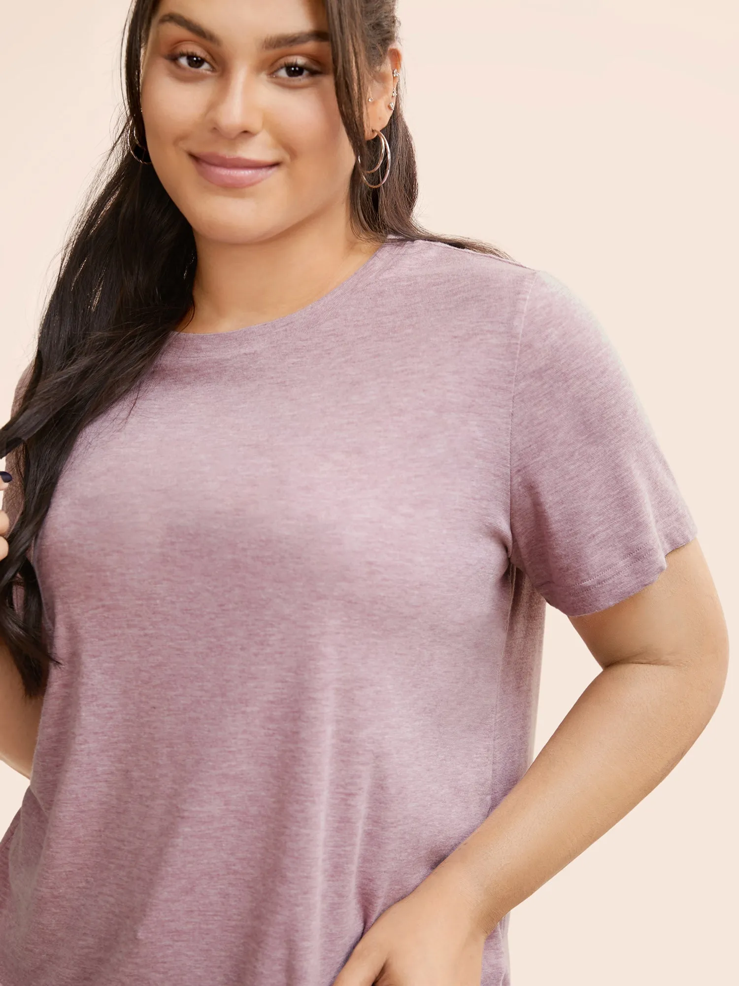 Solid Heather Round Neck Basic T-shirt sold by Bloomchic product image thumbnail 4