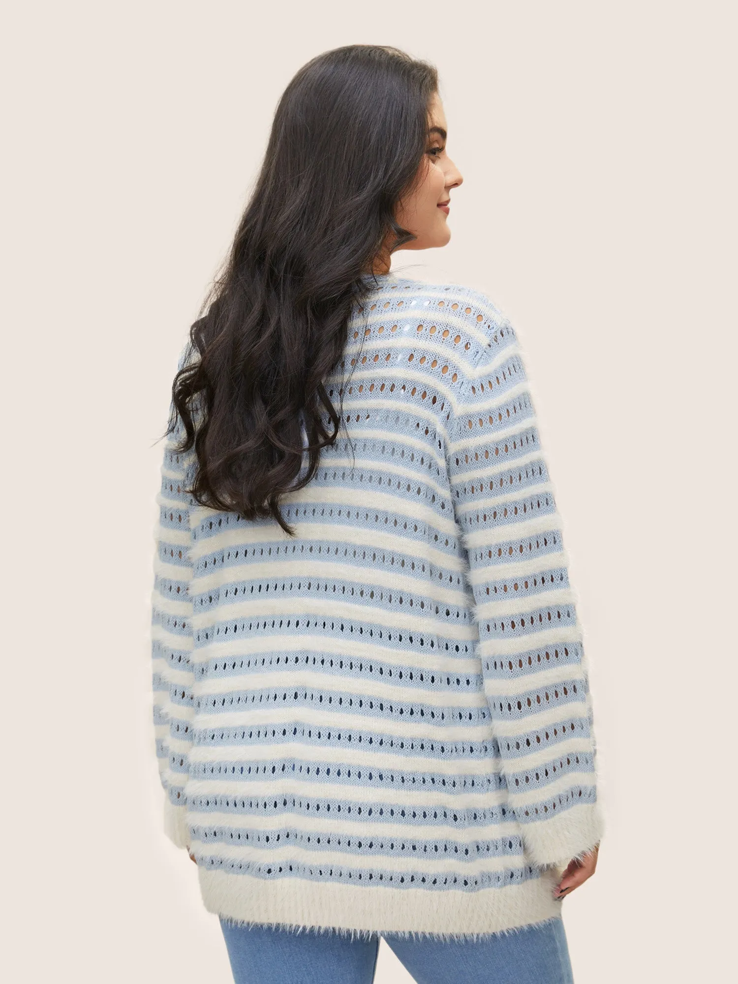 Striped Contrast Ties Front Eyelet Cardigan sold by Bloomchic product image thumbnail 2