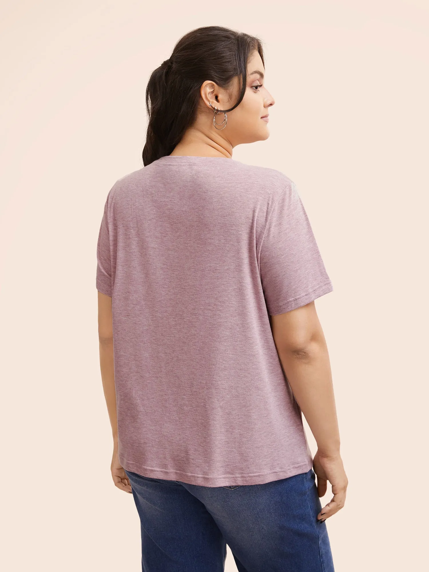 Solid Heather Round Neck Basic T-shirt sold by Bloomchic product image thumbnail 2
