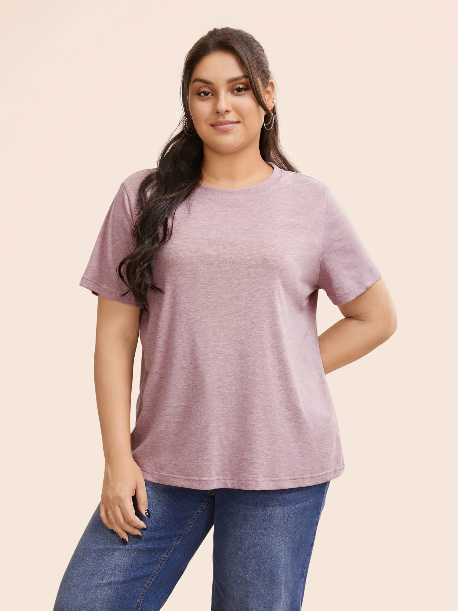 Solid Heather Round Neck Basic T-shirt sold by Bloomchic