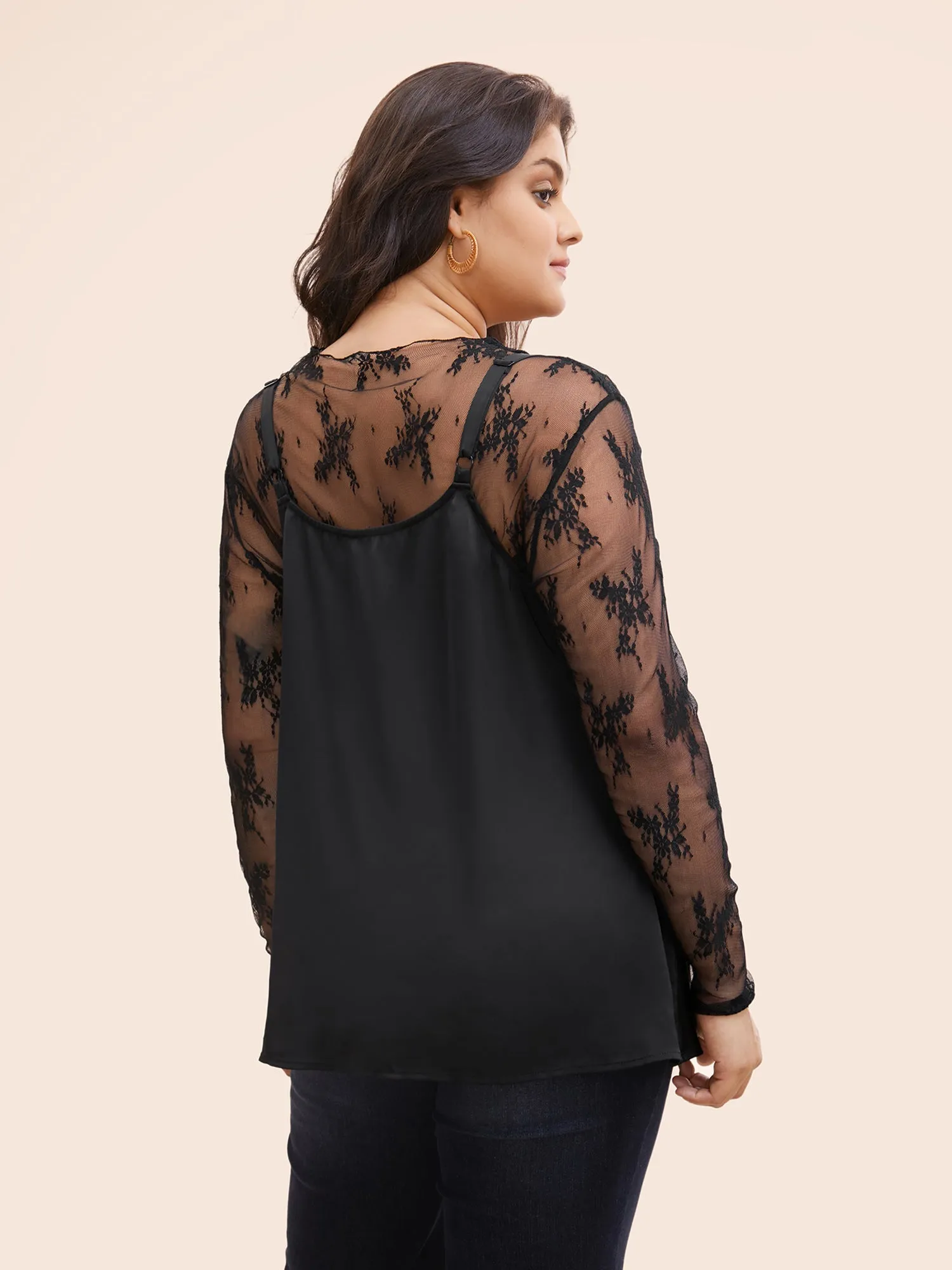 Sheer Soft Lace Slim-Fit T-shirt sold by Bloomchic product image thumbnail 3