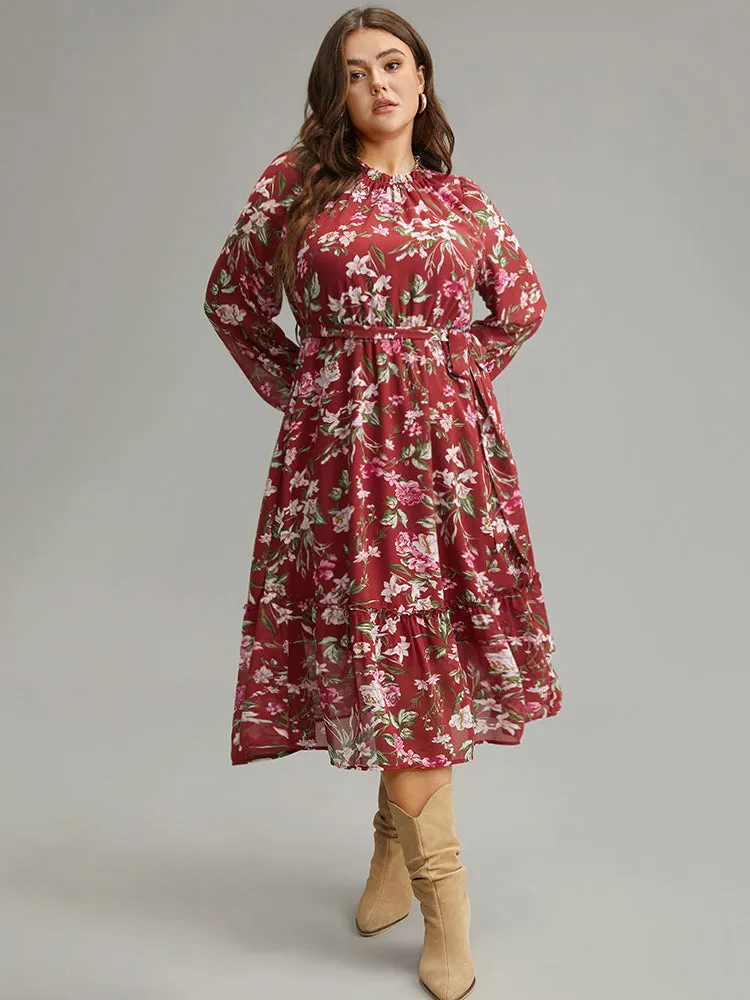 Floral Print Belted Patchwork Gathered Dress sold by Bloomchic product image thumbnail 3