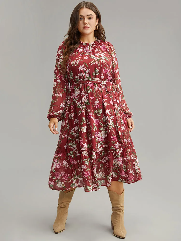 Floral Print Belted Patchwork Gathered Dress sold by Bloomchic