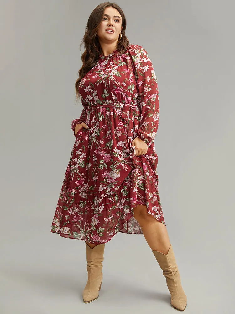 Floral Print Belted Patchwork Gathered Dress sold by Bloomchic product image thumbnail 4